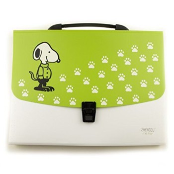 Snoopy A4 Concertina Document Wallet Case with 12 Compartments and Colourful A-Z Divider Tabs - 33 cm x 25 cm - Green and White