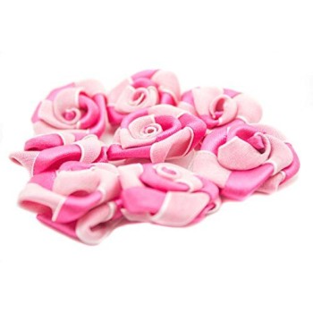 HAND Large Flower Ribbon and Organza Sew On Trims, Embellishments 30 mm Pack of 10 Two Tone Pink HAND Large Flower Ribbon and Organza Sew On Trims, Embellishments 30 mm Pack of 10 Two Tone Pink