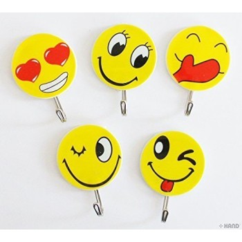 9985 Easy to Attach Powerful Multi-purpose Kids Smily Faces Self Adhesive Hooks - Pack of 3, Load 2kg -2 Packs