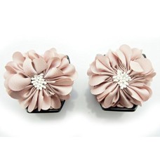 HAND Stylish Elegant Satin Jasmine Flower Bulldog Hair Clips 70 mm x 50 mm Pack of 2, Pastel Pink and White