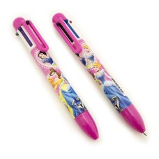 HAND Disney Princesses 6 Colours Retractable Ballpoint Pen Featuring Snow White, Cinderella, Sleeping Beauty, Belle and Ariel - Pack of 2