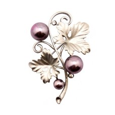 Elegant Ladies' Brooch with Diamante Crystals and Beads in Two Leaves Design - 58 mm x 48 mm Approx - Silver and Metallic Mauve Elegant Ladies' Brooch with Diamante Crystals and Beads in Two Leaves Design - 58 mm x 48 mm Approx - Silver and Metallic Mauve