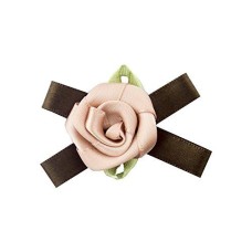 HAND Large Rose Blush Flower Trims with Chocolate Brown and Green Ribbons - 60 mm x 40 mm - Pack of 10