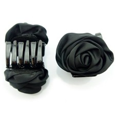 HAND Stylish Elegant Satin Rose Bulldog Hair Clips 70 mm x 50 mm Pack of 2, Black
