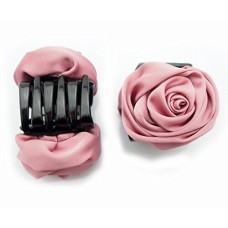 HAND Stylish Elegant Satin Rose Bulldog Hair Clips 70 mm x 50 mm Pack of 2, Pastel Pink