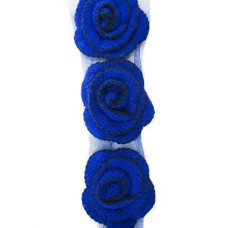 HAND® Knitted Blue and Black Edge Decorative Rosettes Sew on Trim with Net Backing - 1 Metre Appx 12 pcs (8 x 8 cm)