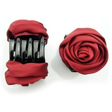 HAND Stylish Elegant Satin Rose Bulldog Hair Clips 70 mm x 50 mm Pack of 2, Deep Red