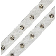 HAND Snap Button Tape HE15 2-part Cotton White Silver Snap Fasteners Ribbon - 1 meter