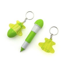 HAND Retractable Pen Small Pocket Green Plane Ballpen Keyring - Pack of 2