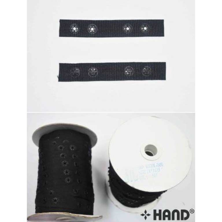 10 metres Push Button Tape 18mmW, 2 Buttons Pattern Black 10 metres Push Button Tape 18mmW, 2 Buttons Pattern Black