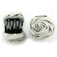 HAND Stylish Elegant Satin Rose Bulldog Hair Clips 70 mm x 50 mm Pack of 2, Silky Grey