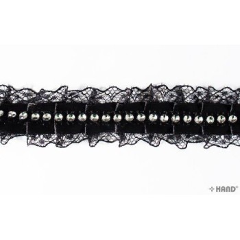 Black Lace Ribbon Trim with Diamante Gems - 5 m