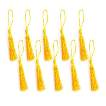 HAND Silky Tassels Yellow 12cm Long For Craft Embellishments, Purses, Bags, Keyrings etc. Pack of 10