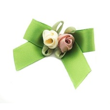 HAND H0670 HAND Pretty Ribbon Sew On Bow Trim with Flowers for Clothing Embellishment 50 mm x 40 mm Pack of 10, Olive Green