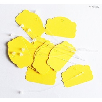 Plain Assorted Colours Labelling Small Shaped Paper Tags 40x25mm with Nylon Lock String - Appx 500 pcs (Yellow)