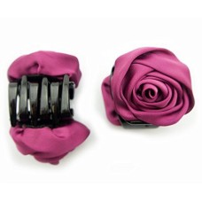 HAND Stylish Elegant Satin Rose Bulldog Hair Clips 70 mm x 50 mm Pack of 2, Burgundy