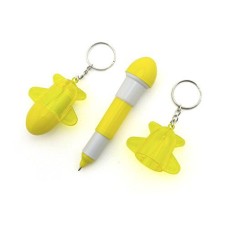 HAND Retractable Pen Small Pocket Yellow Plane Ballpen Keyring - Pack of 2