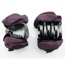 HAND Stylish Elegant Satin Rose Bulldog Hair Clips 70 mm x 50 mm Pack of 2, Dark Purple