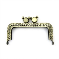 HAND Purse Frame PF22 Small Vintage Gold Tone Engraved Flowers Mickey Mouse Head Shaped Kiss Claps Lock Handle