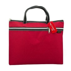 HAND ® Stylish Canvas Document Bag with 2 Zippered Compartments and Sturdy Carry Handles - 37 cm x 30.5 cm - Red
