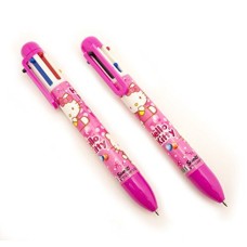 HAND Hello Kitty 6 Colours Retractable Ballpoint Pen in Pretty Pink Design - Pack of 2