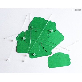 Plain Assorted Colours Labelling Small Shaped Paper Tags 40x25mm with Nylon Lock String - Appx 500 pcs (Green)