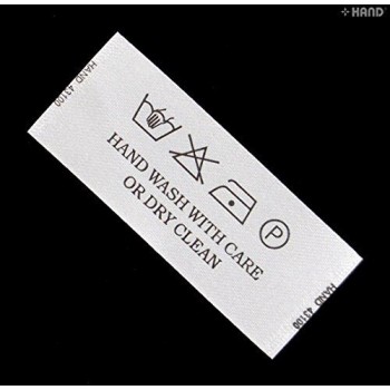 Pre Cut Fabric Printed Wash Care Labels "Hand Wash, Do NOT Bleach, One Dot Iron, Dry Cleanable" - Pack of appx 2000