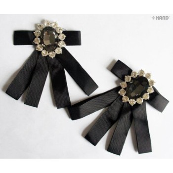 BR03 Beautiful Vintage Elegant Stone and Ribbon Brooch with Clear Crystals - pack of 2