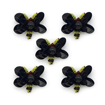 HAND Black Butterfly Sequin and Colourful Bead Trims - for Blouses, Skirts, Coats, Bags and Accessories - Pack of 5