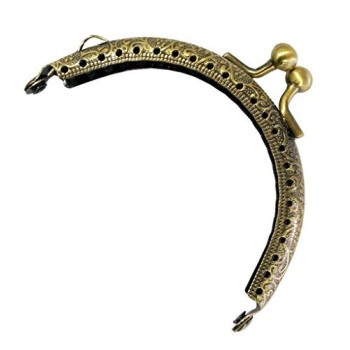 HAND Purse Frame PF12 Antique Bronze Arched Engraved Flowers Ball Kiss Clasp Lock Handle 85x45mm