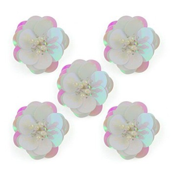 HAND No.8 White Reflective Colours Flower Sequin and Bead Sew-On Trims - Embellishments for Clothing, Accessories - Pack of 5 HAND No.8 White Reflective Colours Flower Sequin and Bead Sew-On Trims - Embellishments for Clothing, Accessories - Pack of 5