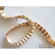 DMT01 Gold/White Square Jewellery Trim, Embellishment, Continuous, 13mmW- per 2 metres