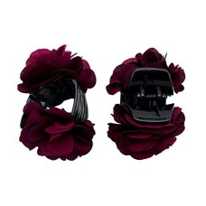 HAND H0969 Burgundy Stylish Elegant Satin Jasmine Flower Bulldog Hair Clips 70 mm x 50 mm Pack of 2