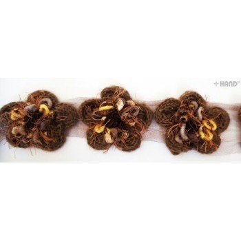 T 05 - Decorative Soft Knitted Autumn Colours Flower Net Trim (Two Shades of Brown) - appx 1m