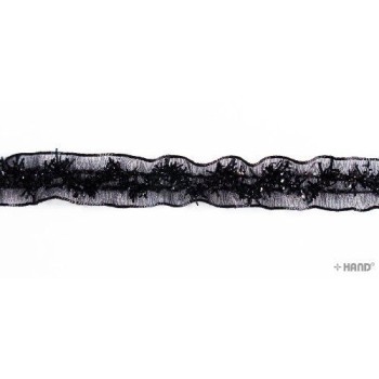 T23 Black Decorative Satin Ribbon Elastic Stretchy Trim with Sequines - 5 metres