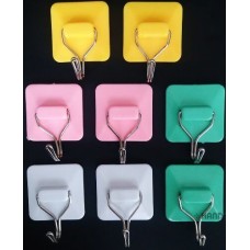 BAQI-01 Twin Pack of Coloured Square Easy to Attached Powerful Multi-sizes Self Adhesive Hook - Pack of 8, Load 2.5 kg, Bathroom/Kitchen Hooks, Colour May Vary Get the Deal
