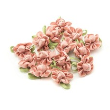 HAND H0684 Pretty Ribbon Bow Sew On Trim with Coloured Fabric Flower and Bud for Clothing Embellishment 23 mm x 18 mm Pack of 20, Pastel Pink