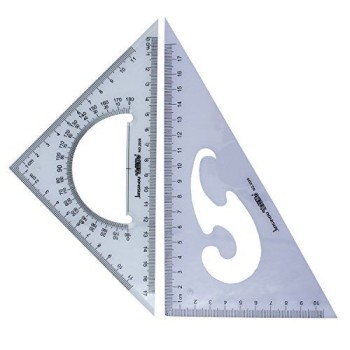 HAND 2020 Medium Professional Drawing Graphic Triangles with 30/60 and 45/90 Degrees, Protractor and French Curve - 17 cm and 17 cm - Set of 2