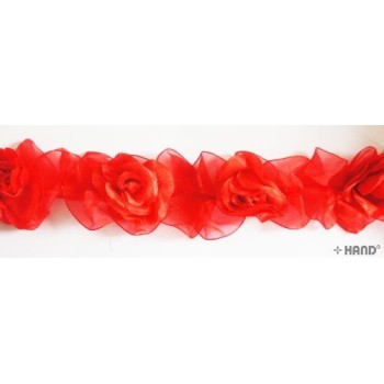 Nylon Sculptured Elastic Roses Trim - 2 meters (T04 Red)
