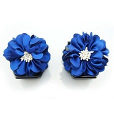 HAND Stylish Elegant Satin Jasmine Flower Bulldog Hair Clips 70 mm x 50 mm Pack of 2, Electric Blue and White