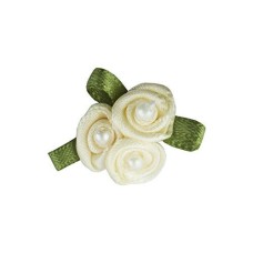 HAND Pretty 3 Pearls Cream Ribbon Roses Trims for Clothing and Accessory Embellishment - Pack of 20