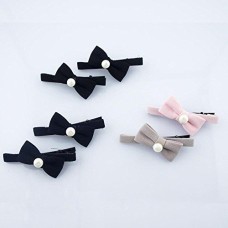 HAND Single Colour Pretty Hair Clip with a Fabric Bow and Pearlescent Bead - Pack of 4