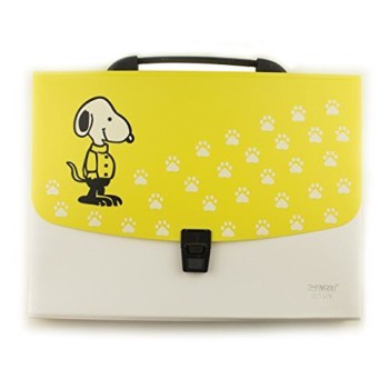 Snoopy A4 Concertina Document Wallet Case with 12 Compartments and Colourful A-Z Divider Tabs - 33 cm x 25 cm - Yellow and White
