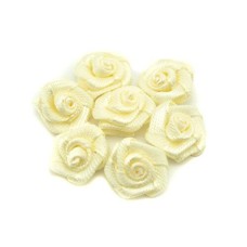 Hand Made Small Ribbon Rose Flower Sew On Trims 15 mm, Embellishments - Cream - Pack of 50