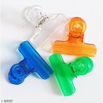 2050 Fun Transparent Colourful Plastic Bulldog Paper Clips 50mm - Pack of 12