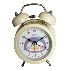 6025B Extremely Silent Children Cartoon Metal Twin Bell Alarm Clock 3" (Pinguin - Cream)