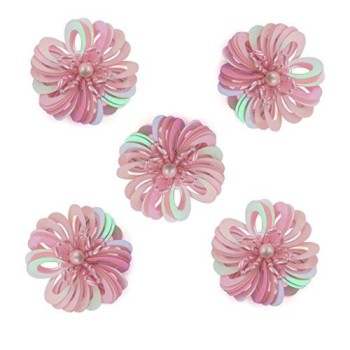 HAND No.1 Pink Sequins and Beads Flower Sew-In Trims - Embellishments for Clothing, Accessories - Pack of 5