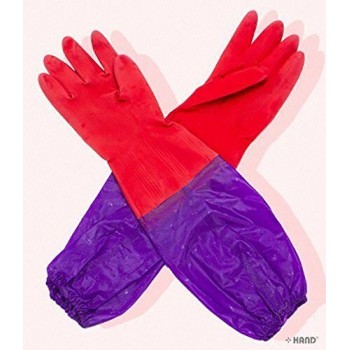 Soft & Comfy Brushed Fabric Inner Lined Arms Length Rubber/Latex All Purpose Cleaning Glove, Size M (Pair 20"Length) - 2 Pairs