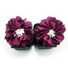 HAND Stylish Elegant Satin Jasmine Flower Bulldog Hair Clips 70 mm x 50 mm Pack of 2, Burgundy and White
