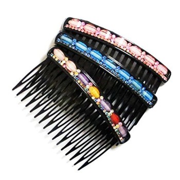 HAND HCP08 Beautiful Elegant Fashion Plastic Hair Slide Comb with Crystal Rhinestones - Pack of 3 Assorted Colours